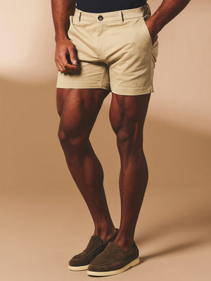 Muscle Fit Stretch Chino Shorts - Shorter Length in Stone