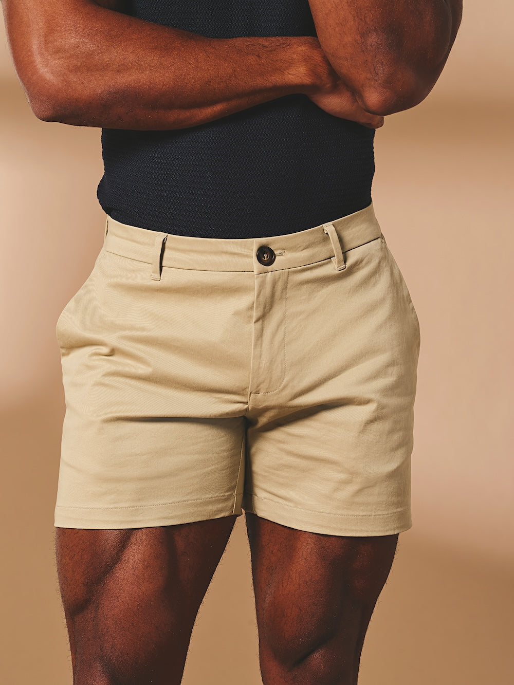 Muscle Fit Stretch Chino Shorts - Shorter Length in Stone