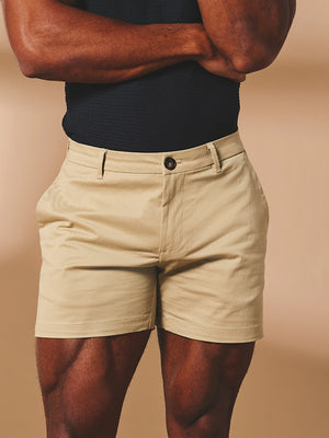 Muscle Fit Stretch Chino Shorts - Shorter Length in Stone