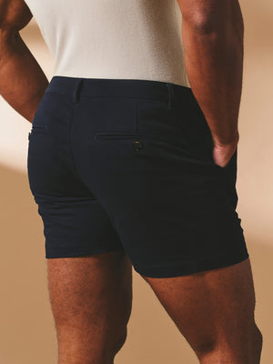 Muscle Fit Stretch Chino Shorts - Shorter Length in Navy
