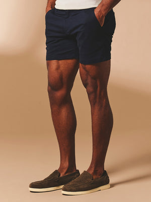 Muscle Fit Stretch Chino Shorts - Shorter Length in Navy
