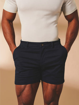 Muscle Fit Stretch Chino Shorts - Shorter Length in Navy