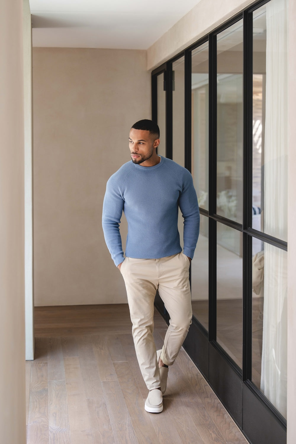 Pure Cotton Knitted Textured Crew Neck Jumper in Airforce Blue