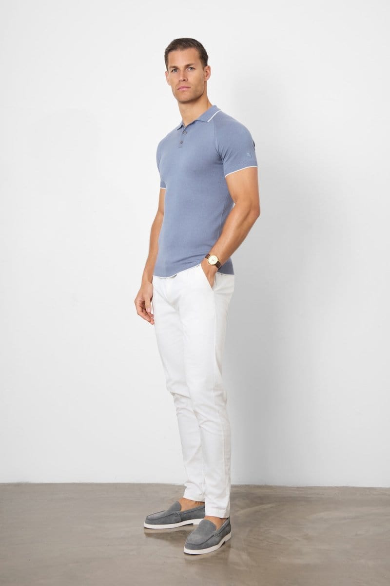 Tipped Knitted Polo Shirt in Airforce Blue - TAILORED ATHLETE - ROW
