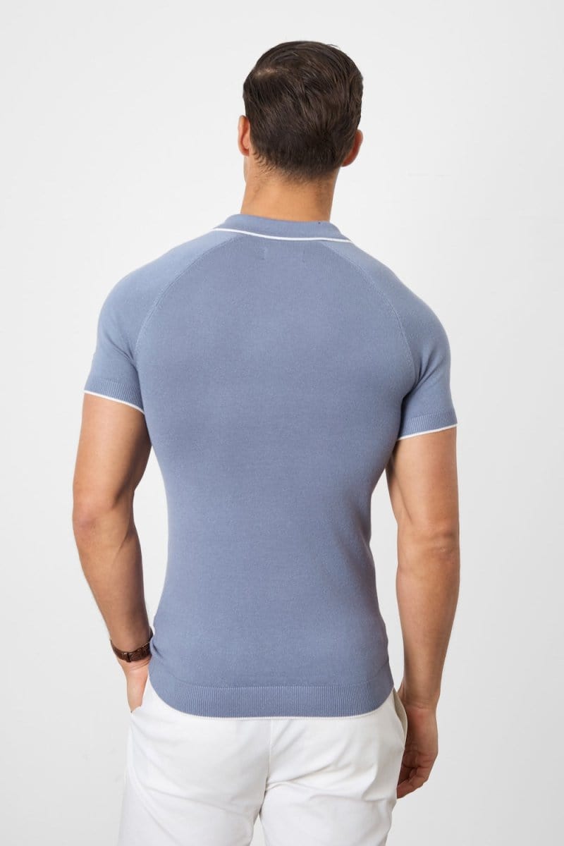 Tipped Knitted Polo Shirt in Airforce Blue - TAILORED ATHLETE - ROW