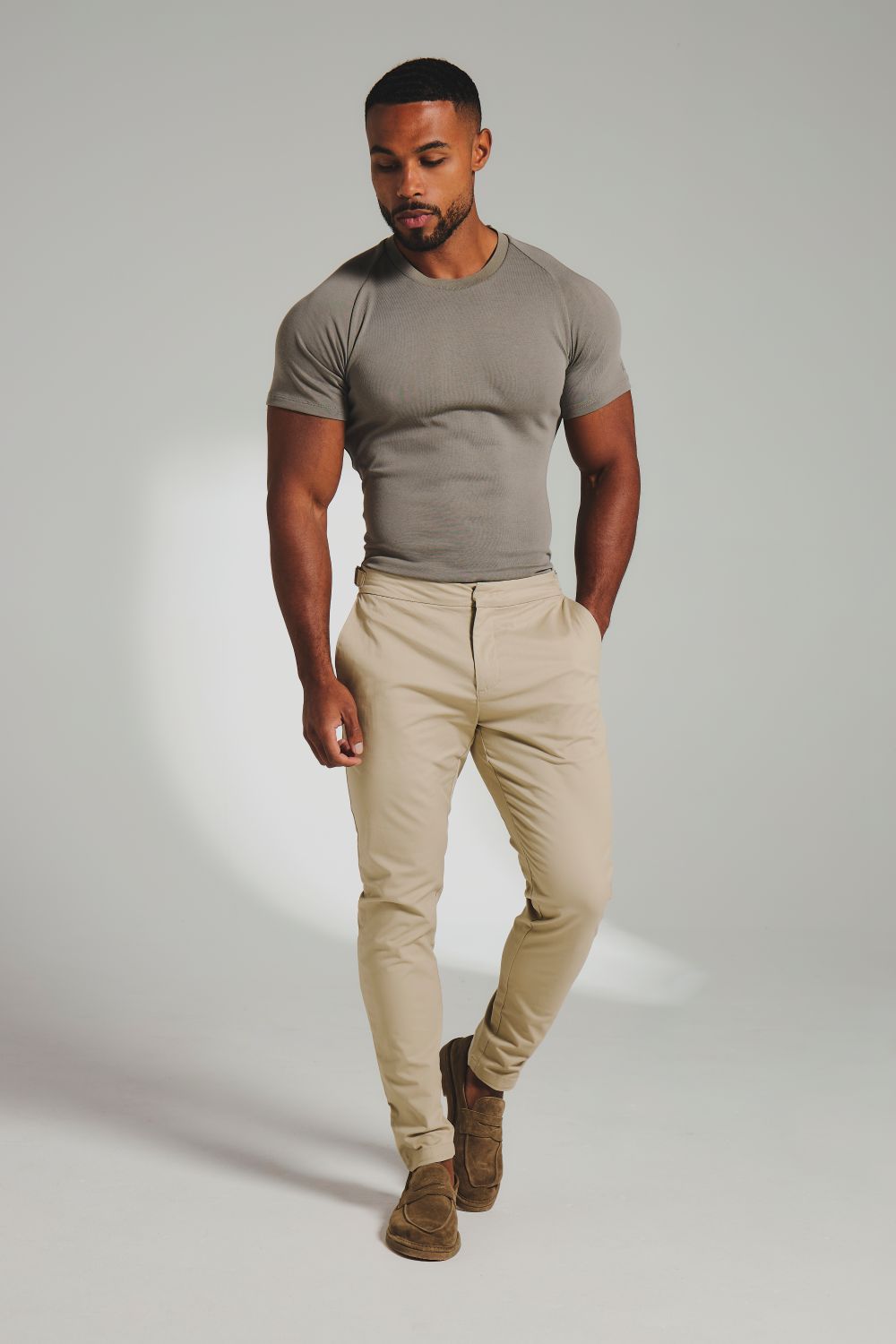 Smart Chino Side Adjuster Trousers in Stone