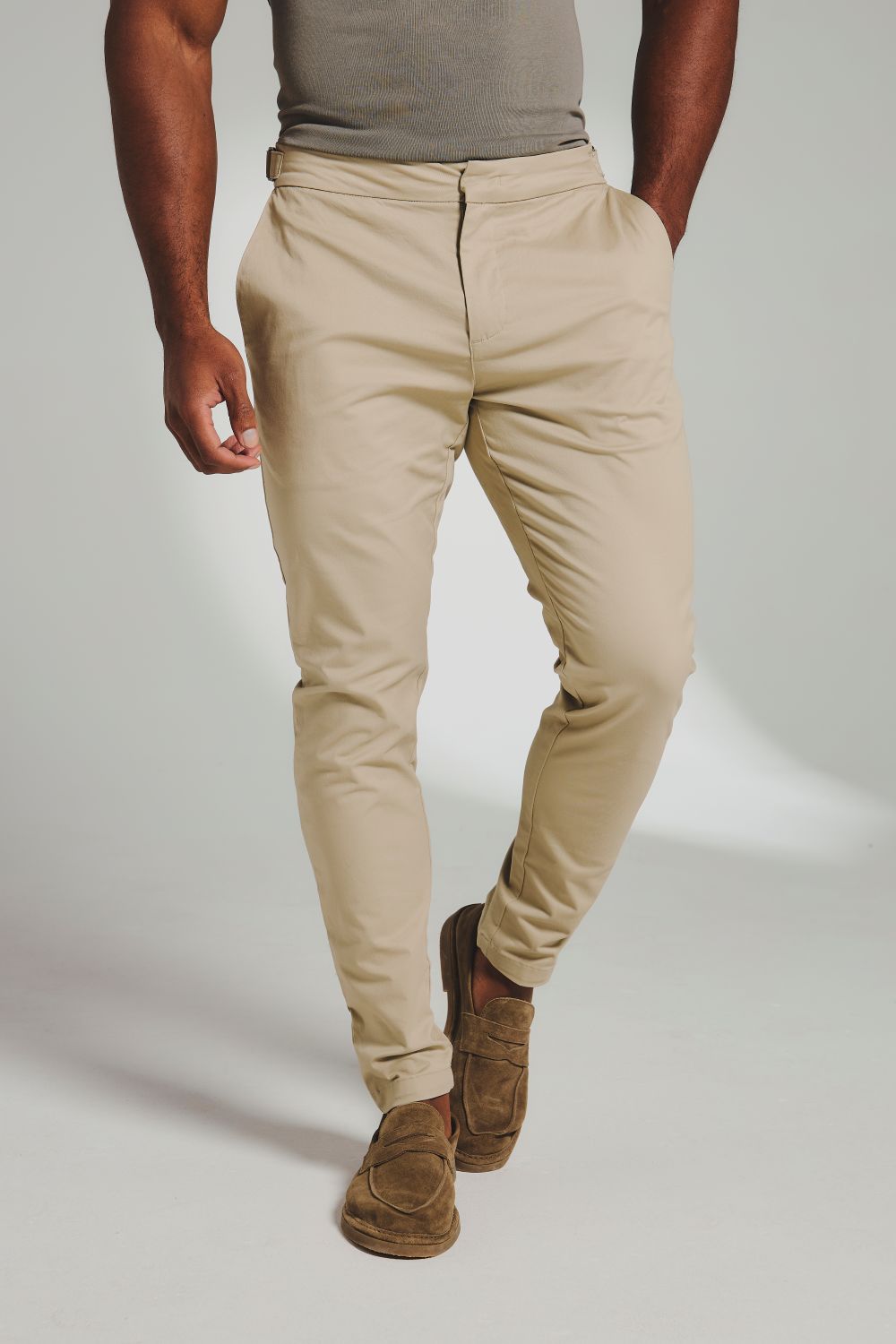 Smart Chino Side Adjuster Trousers in Stone