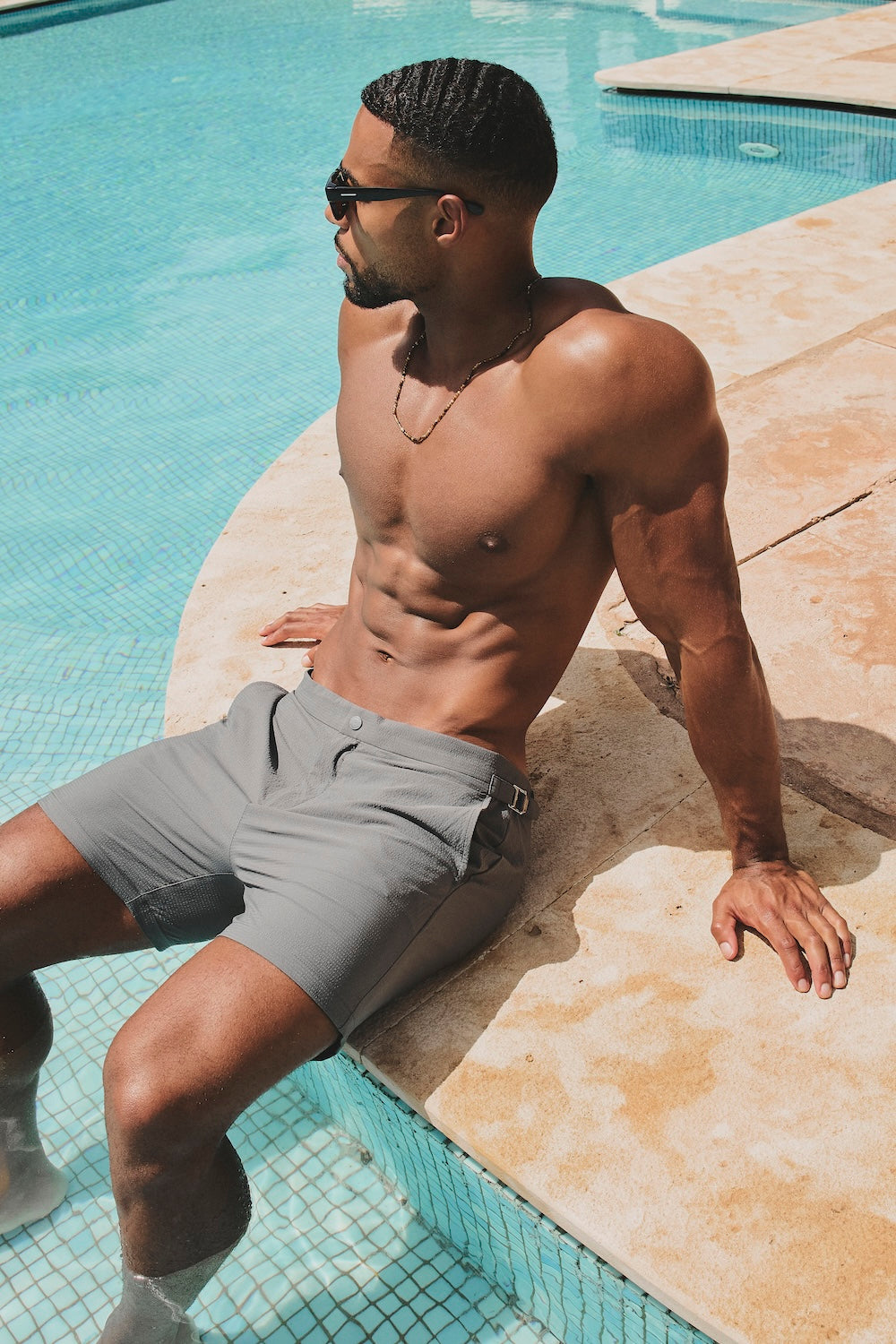 Quick Dry Textured Hybrid Side Adjuster Swim Shorts in Smoky Grey