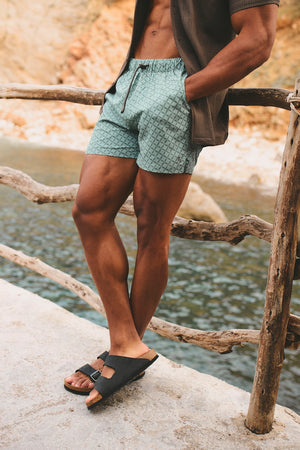 Quick Dry Printed Circle Geo Swim Short in Sage