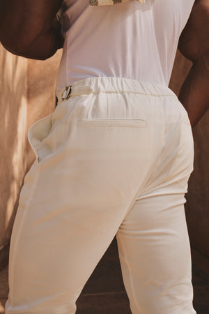 Smart Pleated Cotton Side Adjust Trouser in White