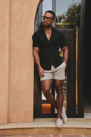 Linear Textured Cuban Collar Shirt in Black