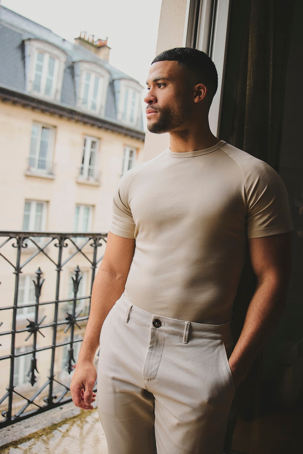 Mercerised Cotton T-Shirt in Stone