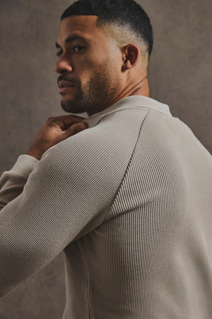 Textured Buttonless Polo Shirt in Stone