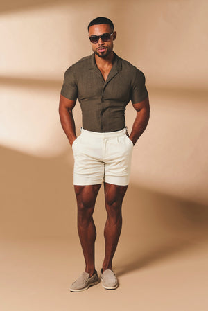 Textured Cuban Collar Shirt in Mocha