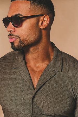 Textured Cuban Collar Shirt in Mocha
