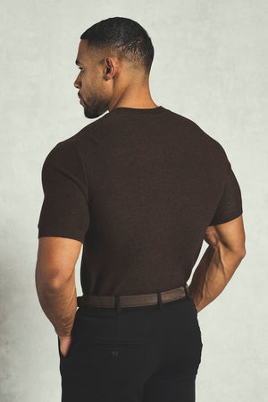 Textured Knitted Crew Neck T-shirt in Chocolate