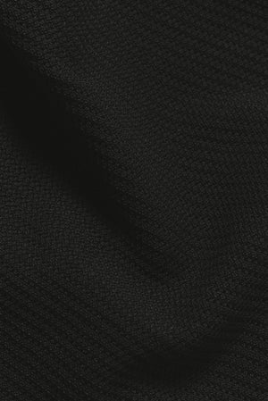 Textured Knitted Open Collar Polo Shirt in Black