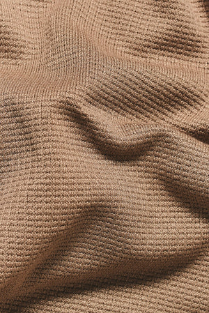 Textured Knitted Open Collar Polo Shirt in Stone