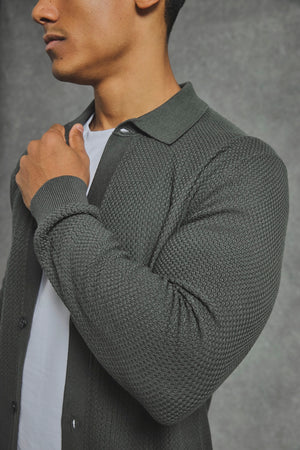 Textured Knitted Shirt in Khaki