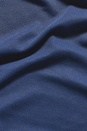 Tipped Textured Open Collar Polo Shirt in Airforce and White