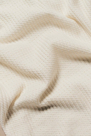 Fine Cable Knitted Open Collar Polo Shirt in Ecru