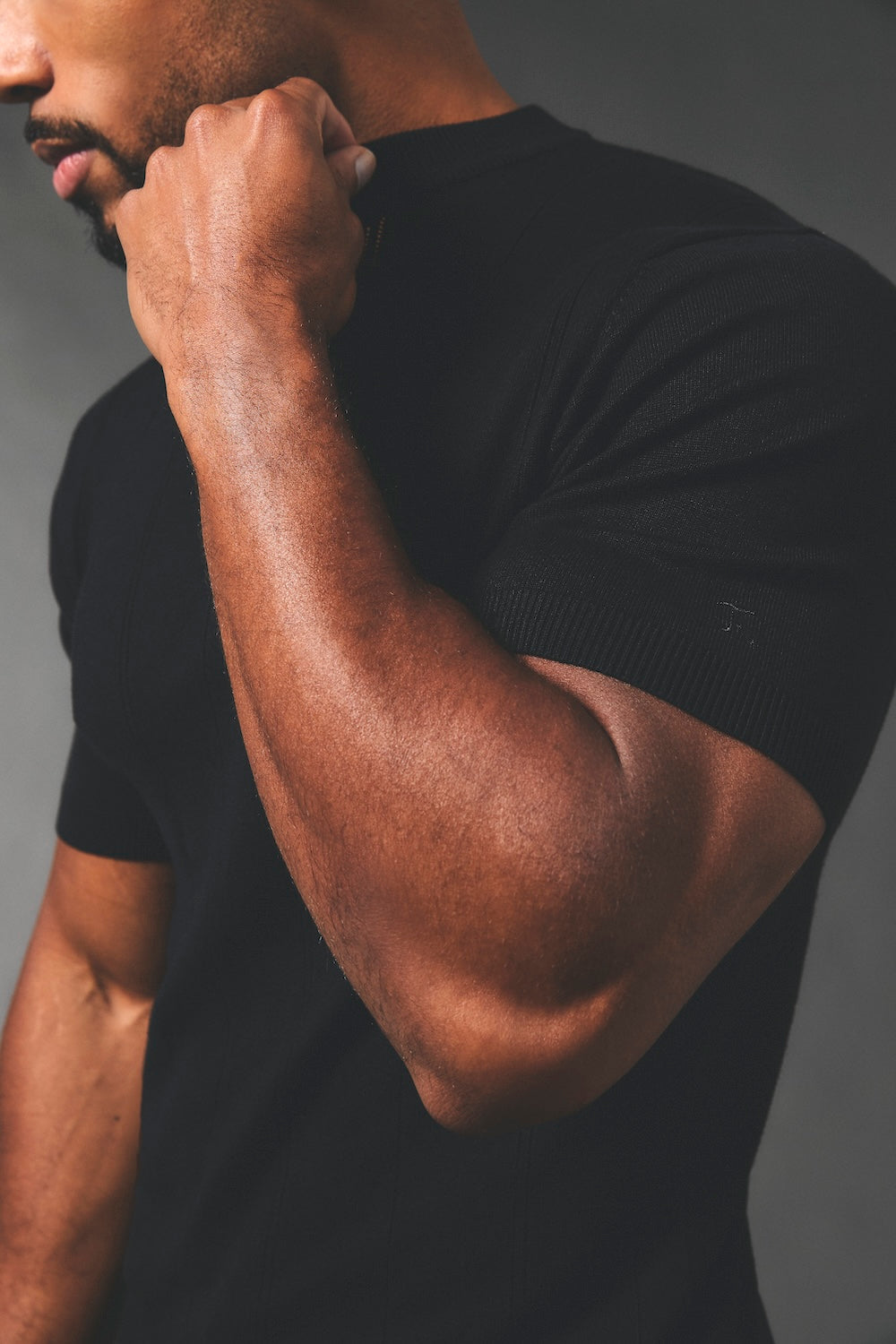 Vertical Stripe Knitted T-Shirt in Black