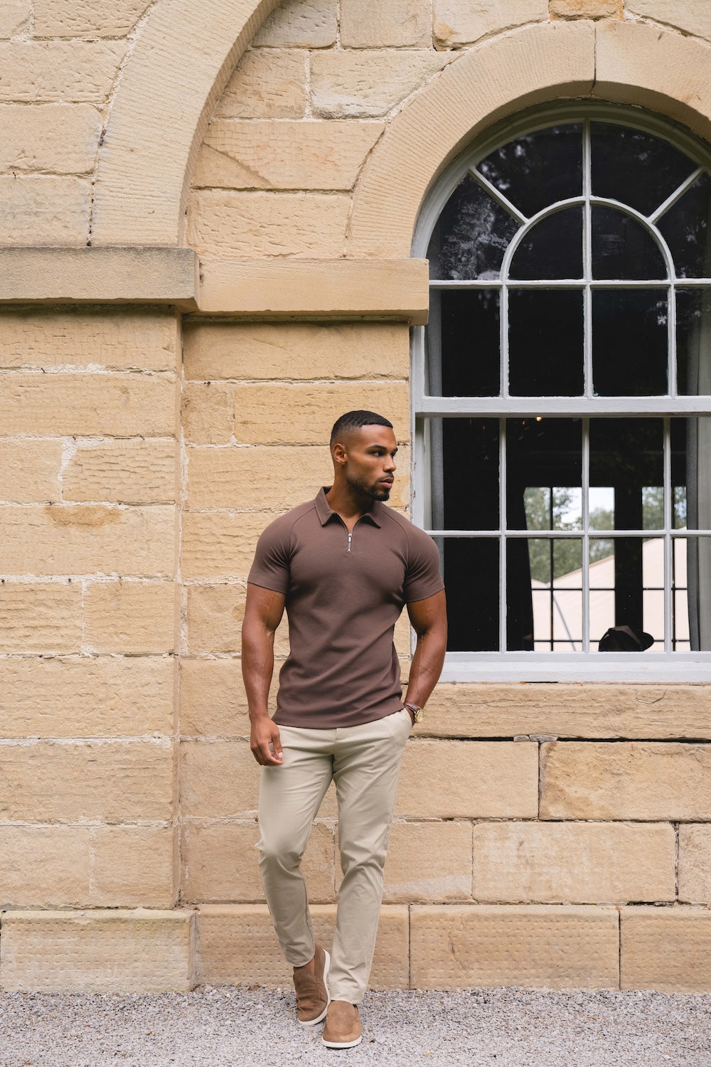 Zip Neck Polo Shirt in Mocha