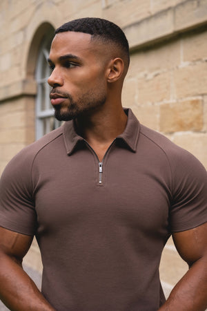 Zip Neck Polo Shirt in Mocha