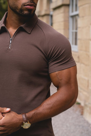 Zip Neck Polo Shirt in Mocha
