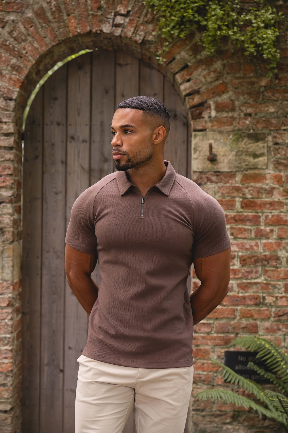 Zip Neck Polo Shirt in Mocha