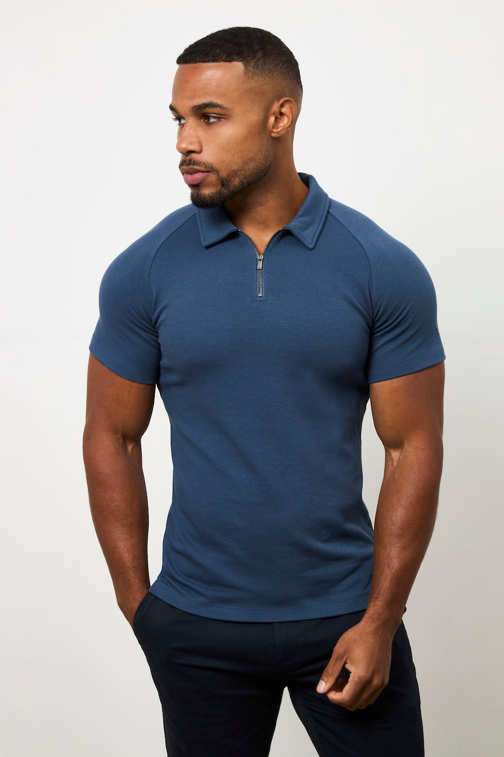 Zip Neck Polo Shirt in Teal