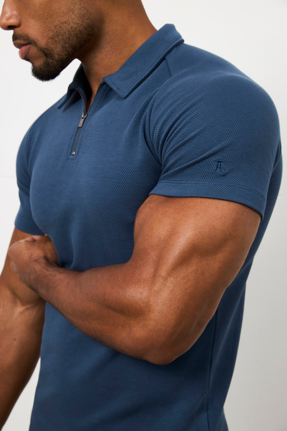Zip Neck Polo Shirt in Teal