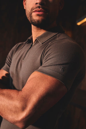 Zip Neck Polo Shirt in Graphite