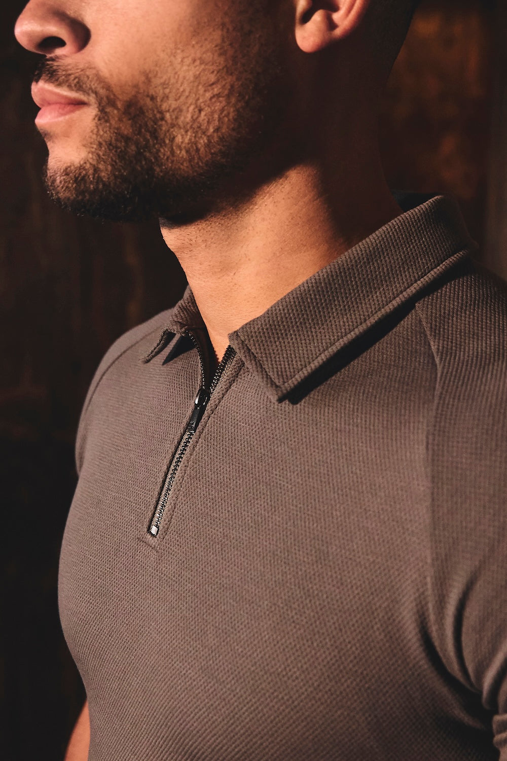 Zip Neck Polo Shirt in Graphite
