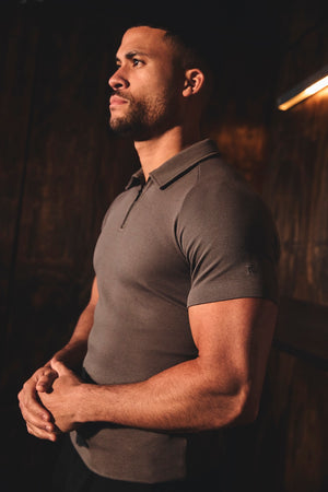 Zip Neck Polo Shirt in Graphite