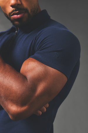 Zip Neck Polo Shirt in Navy