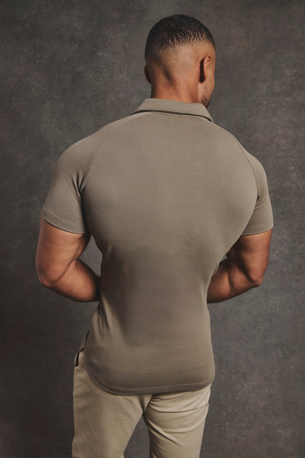 Zip Neck Polo Shirt in Smoky Khaki