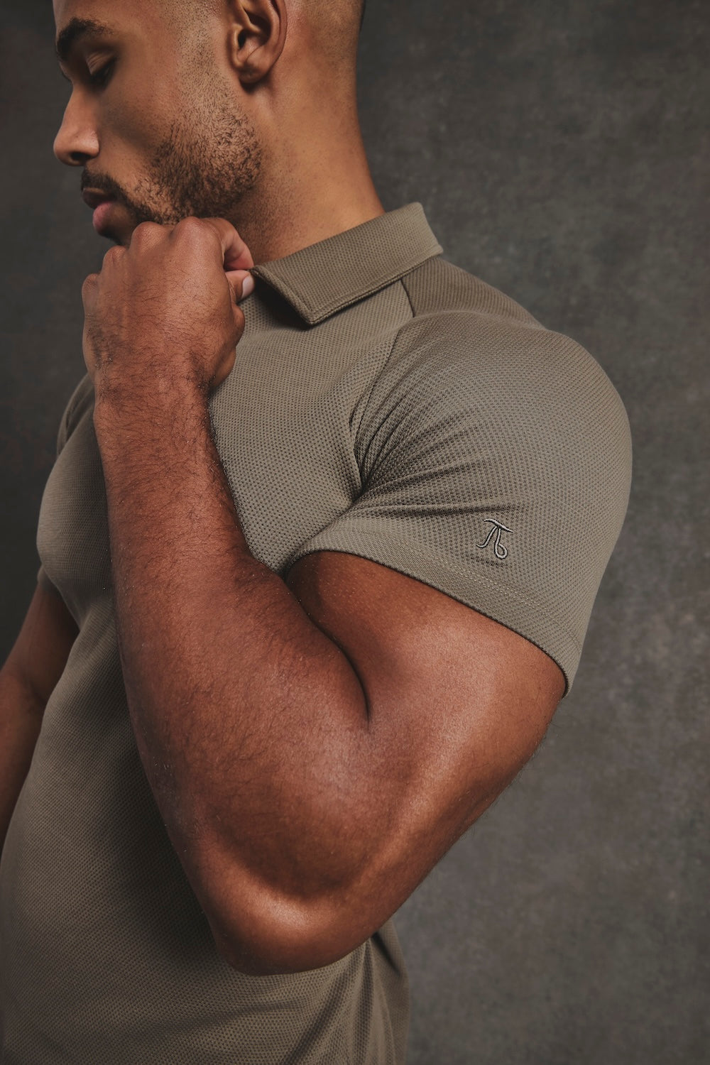 Zip Neck Polo Shirt in Smoky Khaki