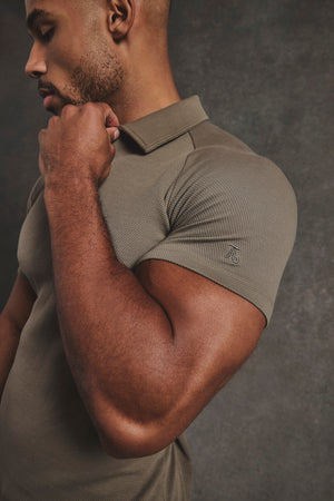 Zip Neck Polo Shirt in Smoky Khaki
