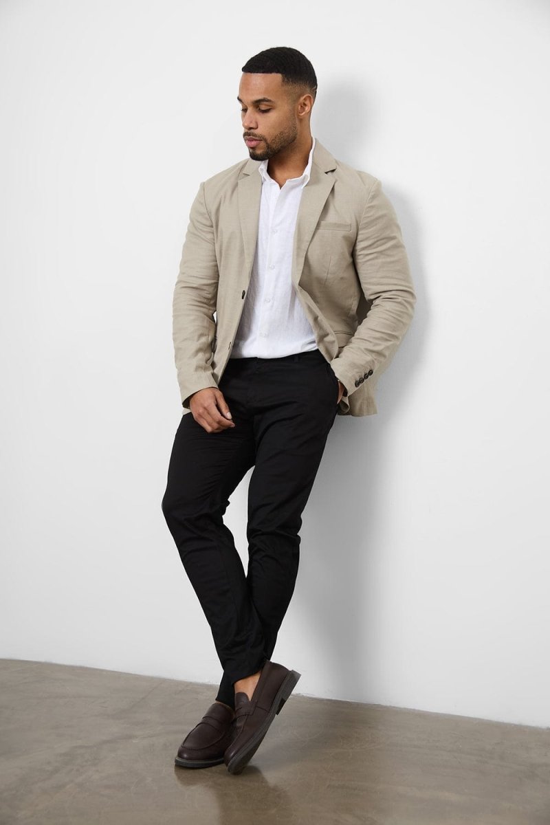 Muscle Fit Cotton Stretch Chino Trouser in Black - TAILORED ATHLETE - ROW