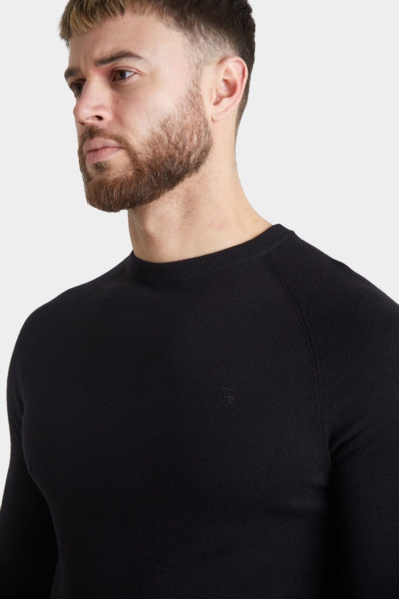 Cotton Crew Neck Jumper in Black - TAILORED ATHLETE - ROW