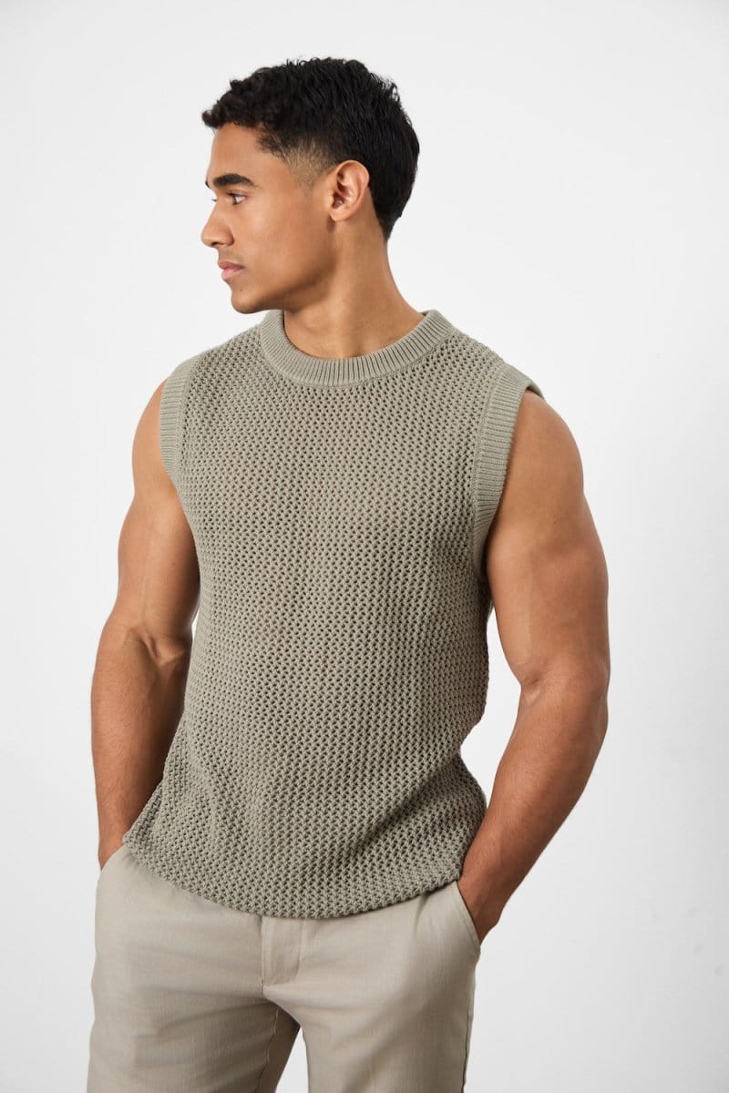 Crochet Knitted Vest in Soft Sage - TAILORED ATHLETE - ROW