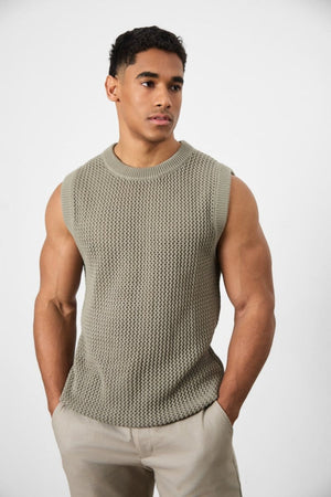 Crochet Knitted Vest in Soft Sage - TAILORED ATHLETE - ROW