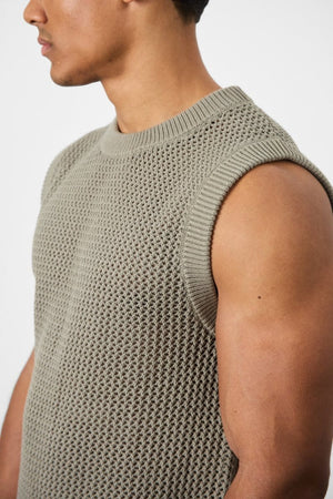Crochet Knitted Vest in Soft Sage - TAILORED ATHLETE - ROW