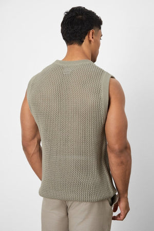 Crochet Knitted Vest in Soft Sage - TAILORED ATHLETE - ROW