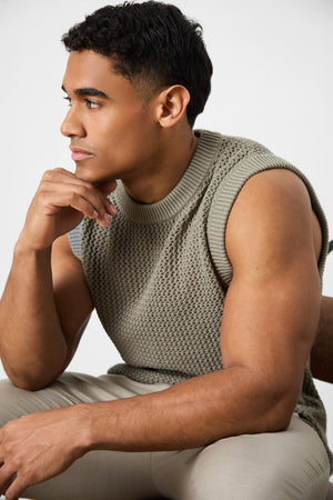 Crochet Knitted Vest in Soft Sage - TAILORED ATHLETE - ROW