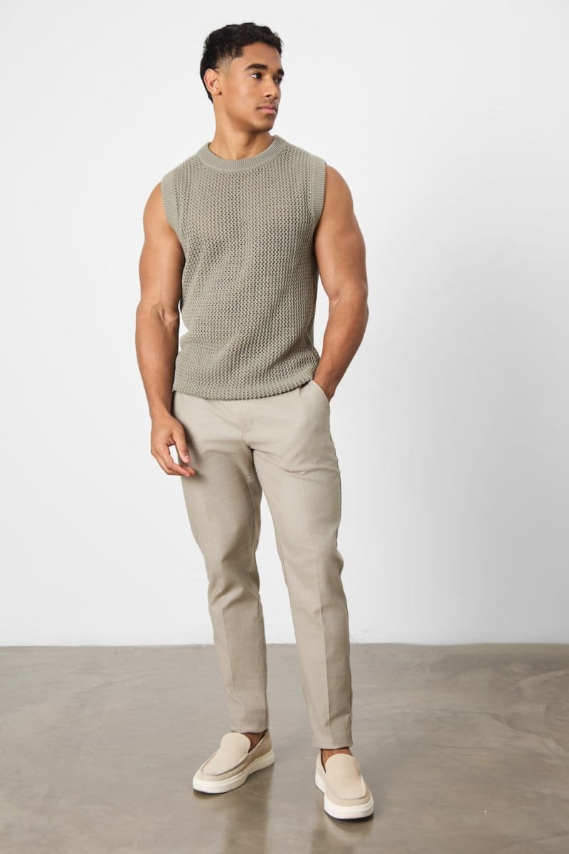Crochet Knitted Vest in Soft Sage - TAILORED ATHLETE - ROW