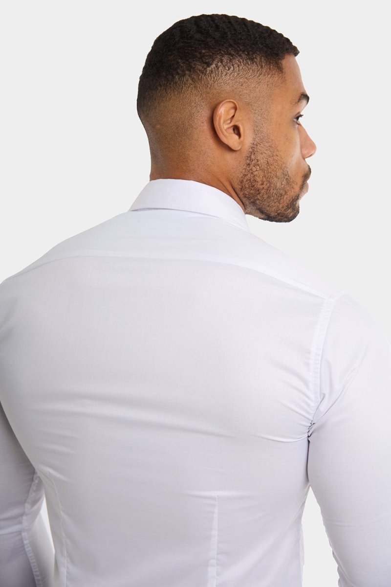 Muscle Fit Cutaway Collar Shirt in White - TAILORED ATHLETE - ROW