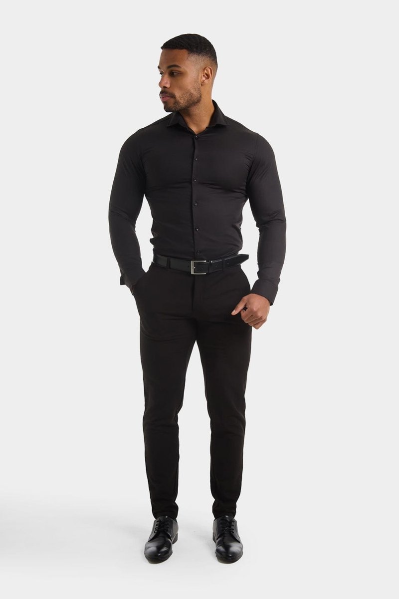 Muscle Fit Cutaway Collar Shirt in Black - TAILORED ATHLETE - ROW