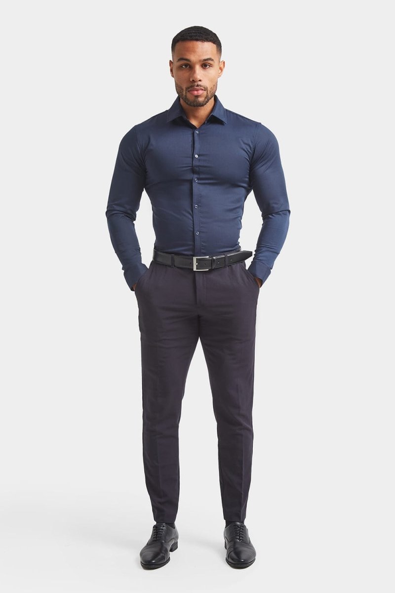 Muscle Fit Dress Shirt in Navy - TAILORED ATHLETE - ROW